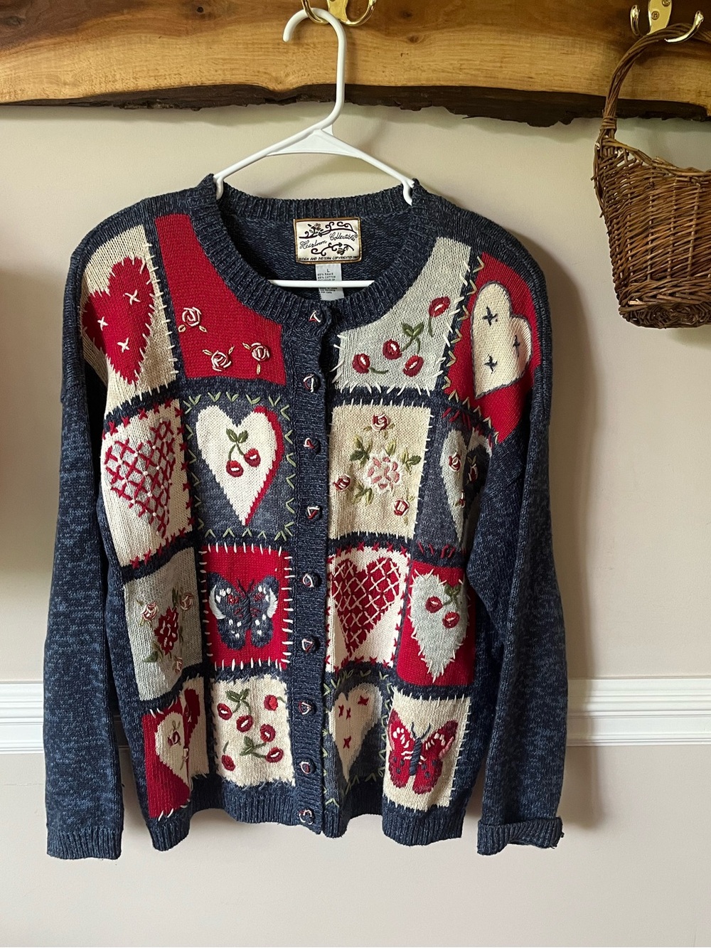 Heirloom Collectibles Vintage Teacher Cherry Heart Cardigan Sweater 90s Y2K L